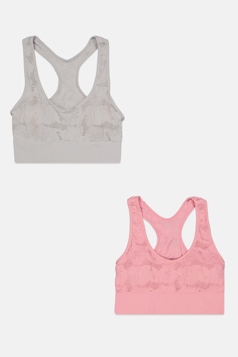 Women 2 Pack Lightly Padded Textured Bralette, Pink