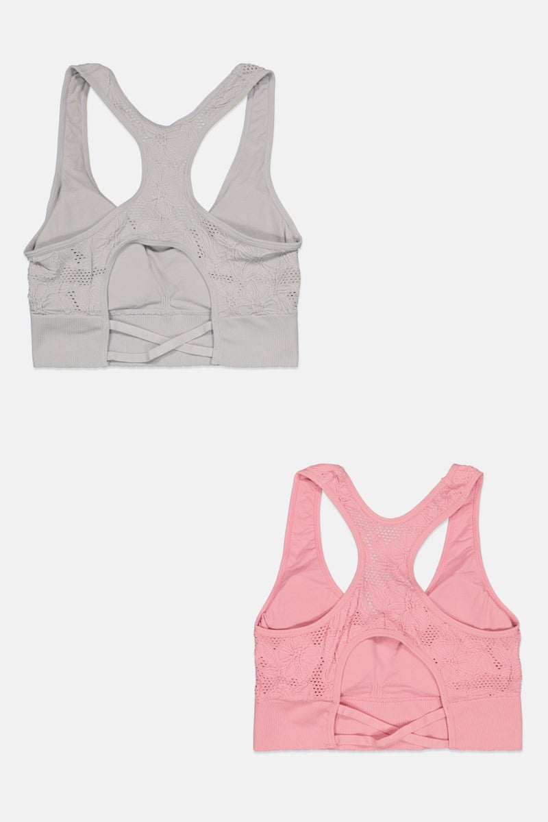 Women 2 Pack Lightly Padded Textured Bralette, Pink
