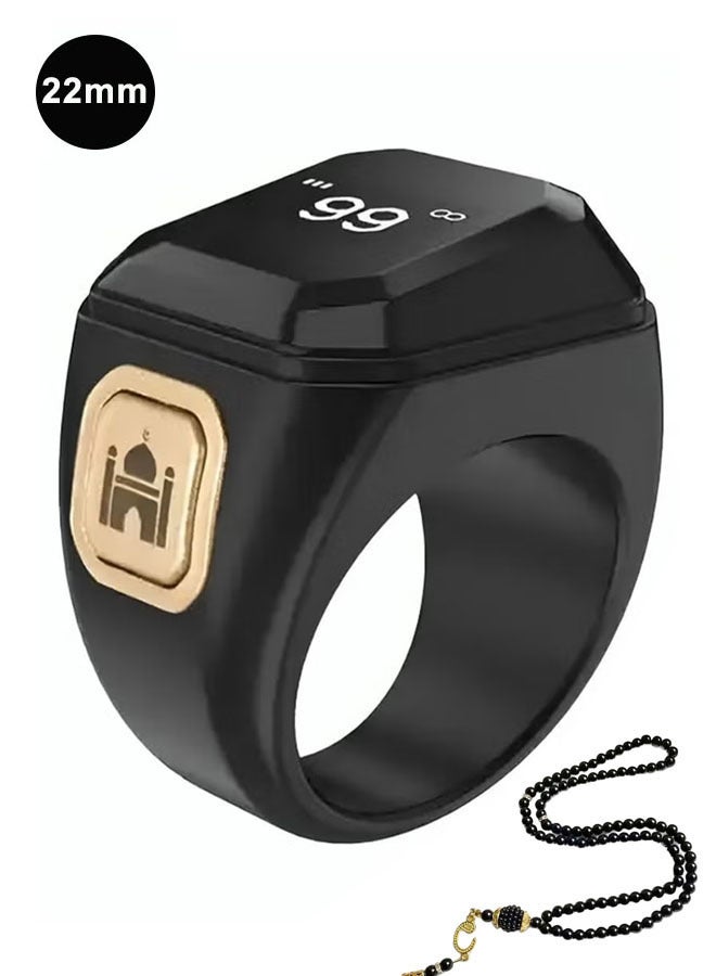 BSTWSH Zikr Ring Arabic Smart Tasbih Ring Muslim Prayer Prayer Timing Reminder Tasbih Counter Smart Ring Wearing a Rosary Bracelet Type-C Charging, Include 2 Compatible Sizes( 20mm/ 22mm Black) - Image 1