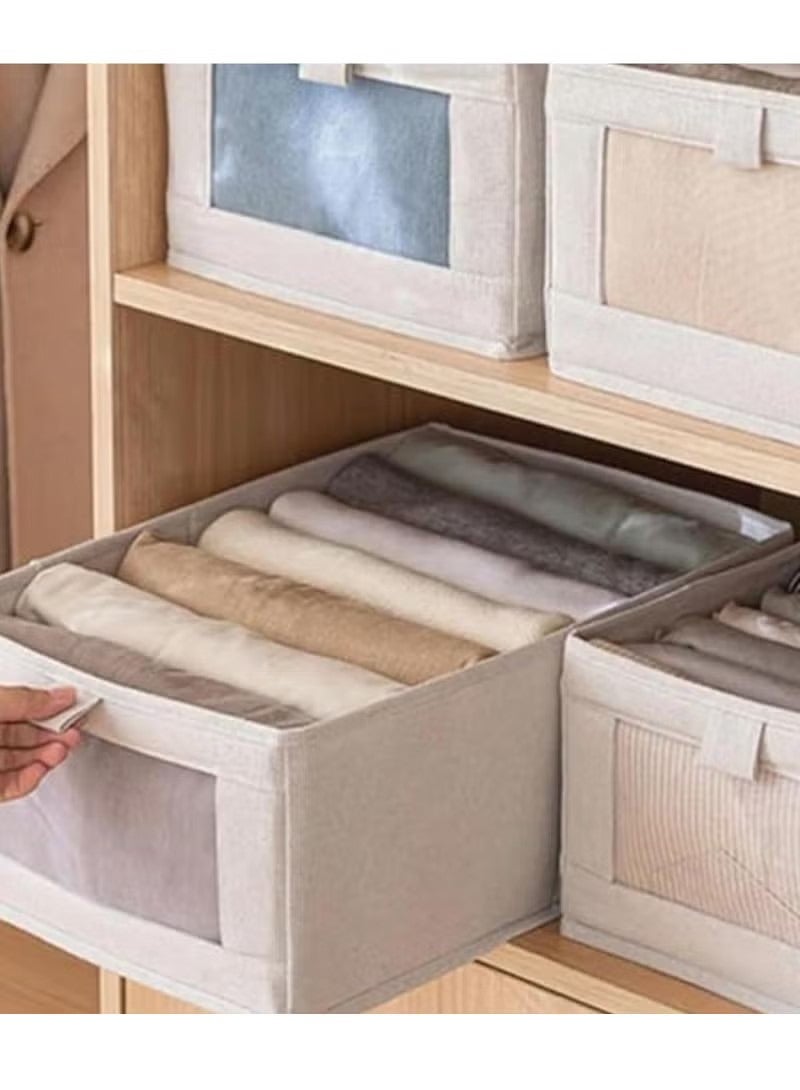 Beauenty 4 Pieces Foldable Fabric Clothing Storage Box with Steel Frame | Modern Wardrobe Organizer Closet Organizer for Sweaters & Pants | Stackable, Lidless, Toy Organizer Box Cube Storage Bin Clothes Organizer for Clothes with Transparent Front Window for Closet & Home Storage  - Image 1