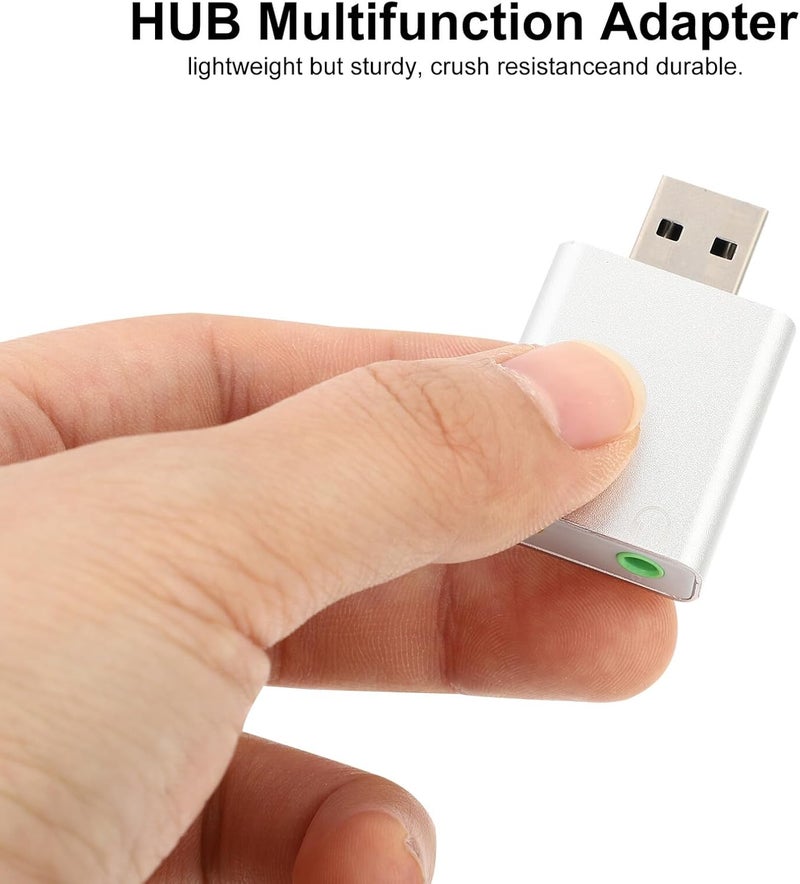 Levemolo USB External Stereo Sound Adapter Aluminum Alloy Compact USB Audio Sound Card with Microphone Headphone Jack for Laptop Gaming and Live Streaming Silver - Image 2