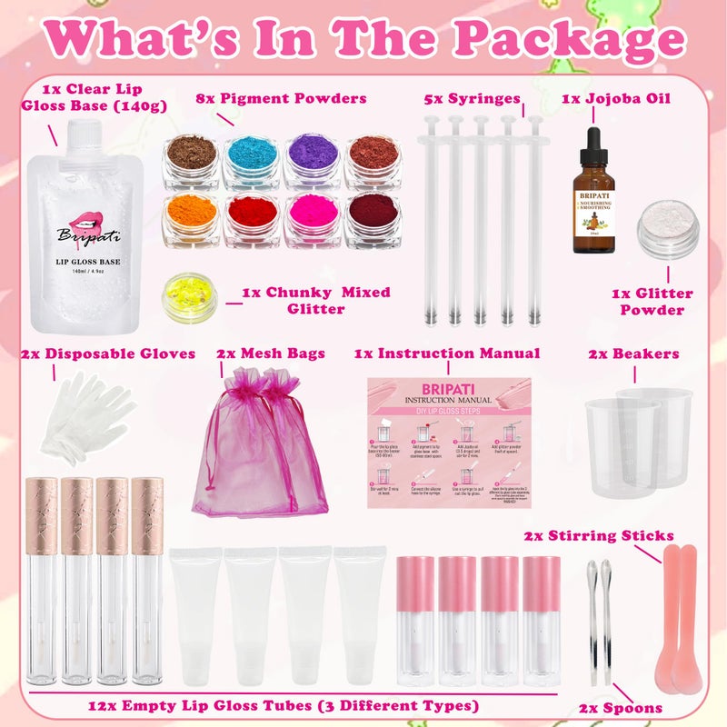 BRIPATI DIY Lip Gloss Making Kit, 46PCS DIY Lip Gloss Kit to Make Your Own Lip Gloss, Moisturizing Lip Glaze Handmade Set, Beginner Lip Gloss Kit, Lip Gloss Making Supplies Set for Women Girls - Image 2