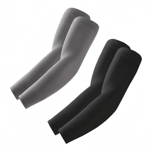 ROXUN 2 Pairs Arm Sleeves, Cooling UV Sun Protection Sports Compression for Men/Women Black+Dark Gray - Image 1