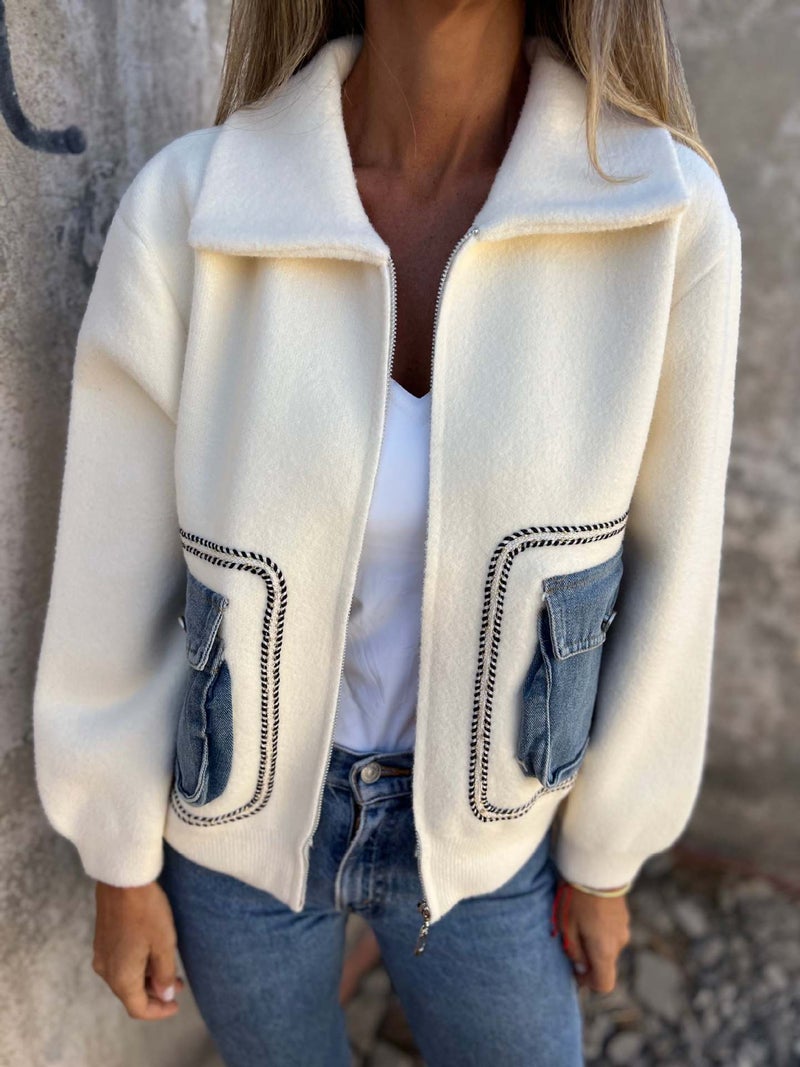 Denim Patchwork Wool Coat - Image 5