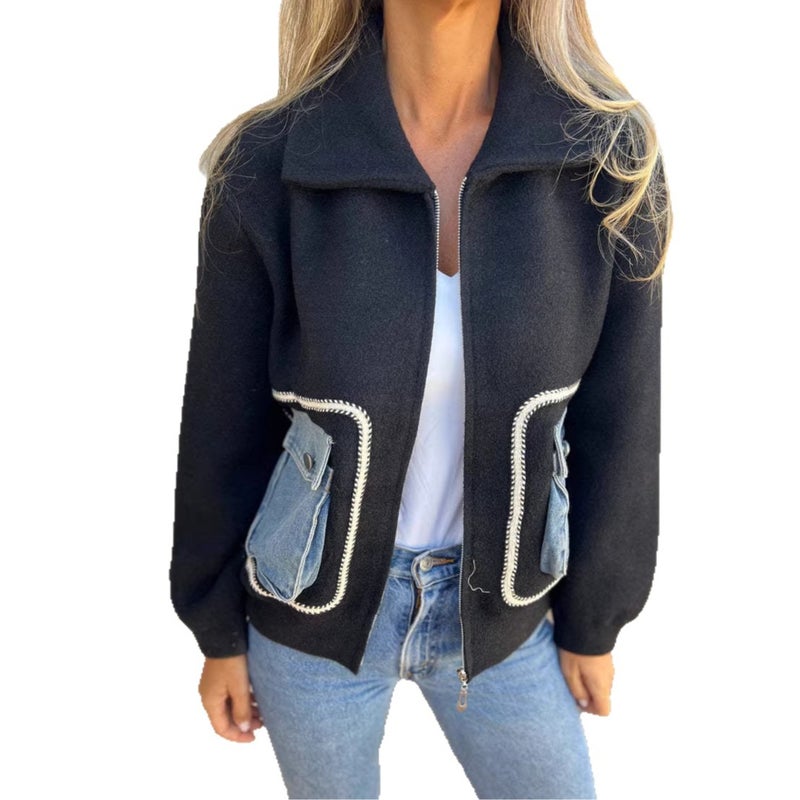 Denim Patchwork Wool Coat - Image 4