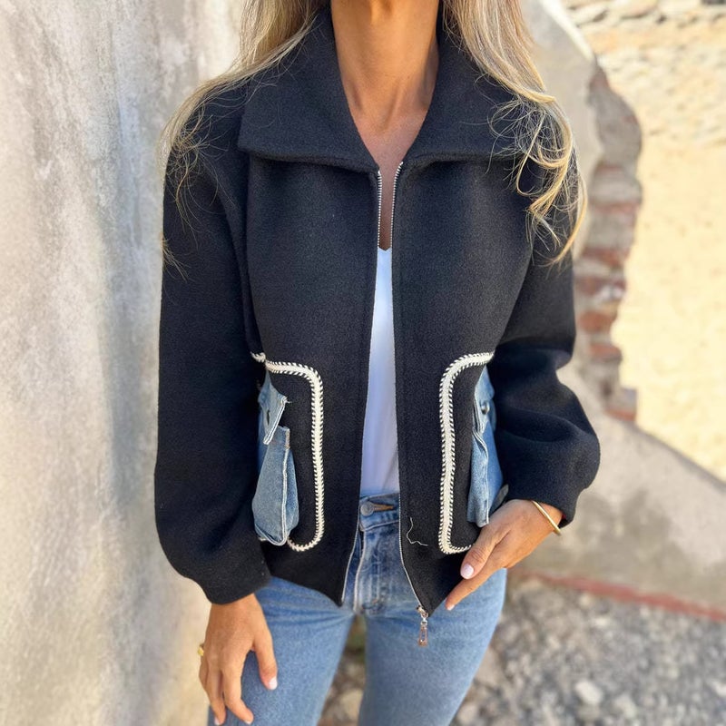 Denim Patchwork Wool Coat - Image 3