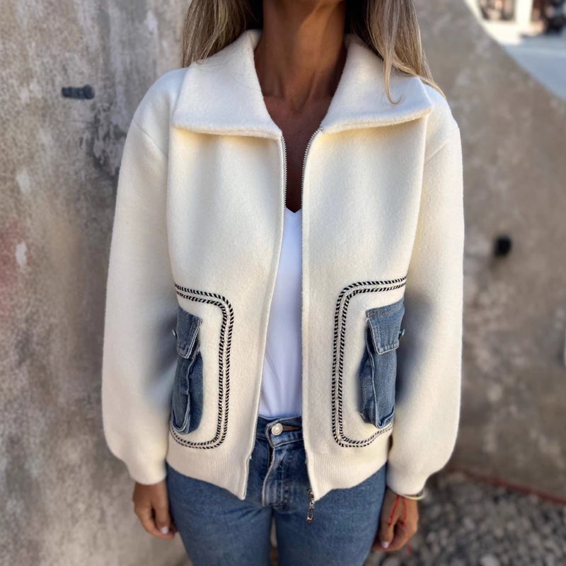Denim Patchwork Wool Coat - Image 2