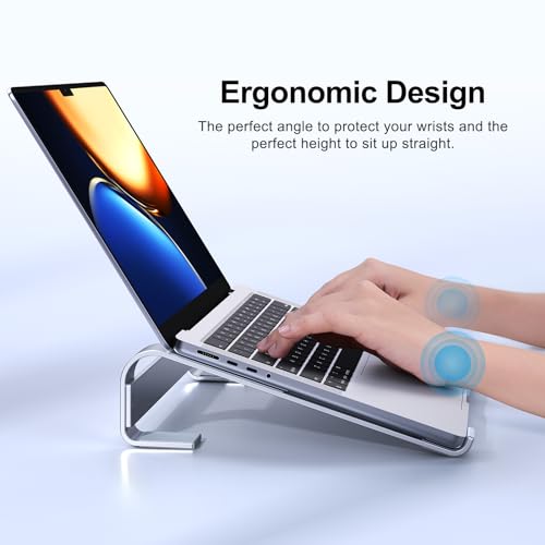 MOKURU Laptop Stand for Desk, Aluminum Laptop Riser, Ergonomic Computer Stand Compatible with for MacBook Pro/Air, Dell, HP, Lenovo, 10-17.3'' (Silver) - Image 2