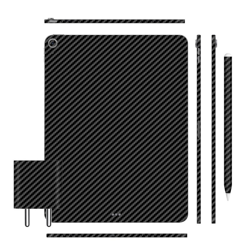 أغطية تابلت متوافقة مع آيباد إير 13 M2 2024، ملصق فينيل مضاد للخدوش، فيلم واقي، ليس غلاف/غطاء (ألياف كربونية سوداء، غلاف كامل للجسم + غلاف قلم آيباد 2 + غلاف شاحن)