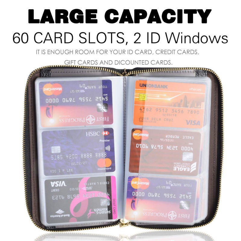 Easyoulife Credit Card Holder Wallet Womens Zipper Leather Case Purse RFID Blocking (Black) - Image 3