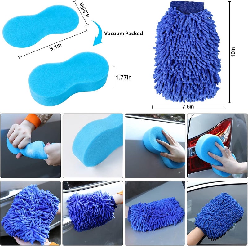 PYBBO 35PCS Car Detailing Brush Kit, Car Exterior Interior Cleaning Detail Brushes Set, Cleaner Tools (Wash Mitt, Towels and Sponge, Windshield Tool, Wheels, Leather, Air Vents) - Image 5
