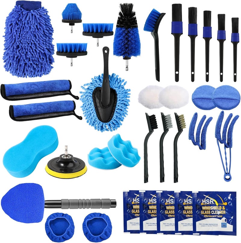 PYBBO 35PCS Car Detailing Brush Kit, Car Exterior Interior Cleaning Detail Brushes Set, Cleaner Tools (Wash Mitt, Towels and Sponge, Windshield Tool, Wheels, Leather, Air Vents) - Image 1