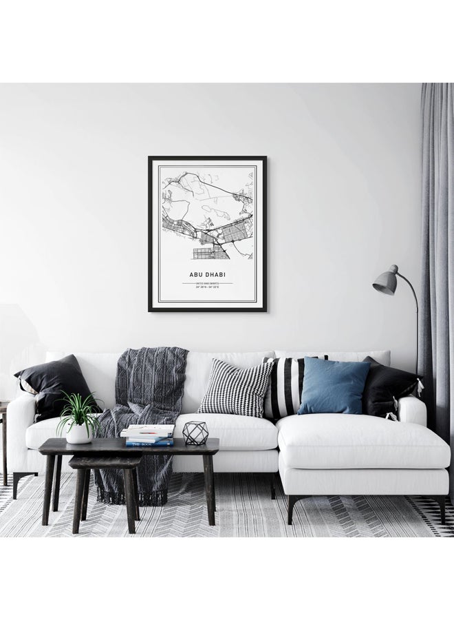 Art Decor Framed Fine Art Portrait Print of Abu Dhabi City Map Wall Art Minimalist Black and White Modern Urban Poster UAE Travel Gift Wall Décor for Home Living Room Office and Gifting - Image 2