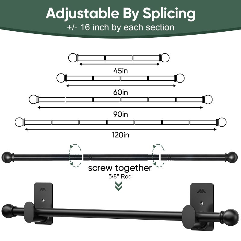 ZNONOX Curtain Rods No Drilling for Windows 30 to 45 Inches,5/8 Inch Diameter No Drill Curtain Rod Set with 3M Adhesive Brackets, Black - Image 4