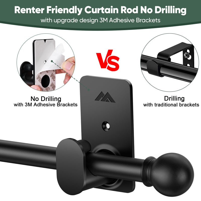 ZNONOX Curtain Rods No Drilling for Windows 30 to 45 Inches,5/8 Inch Diameter No Drill Curtain Rod Set with 3M Adhesive Brackets, Black - Image 3