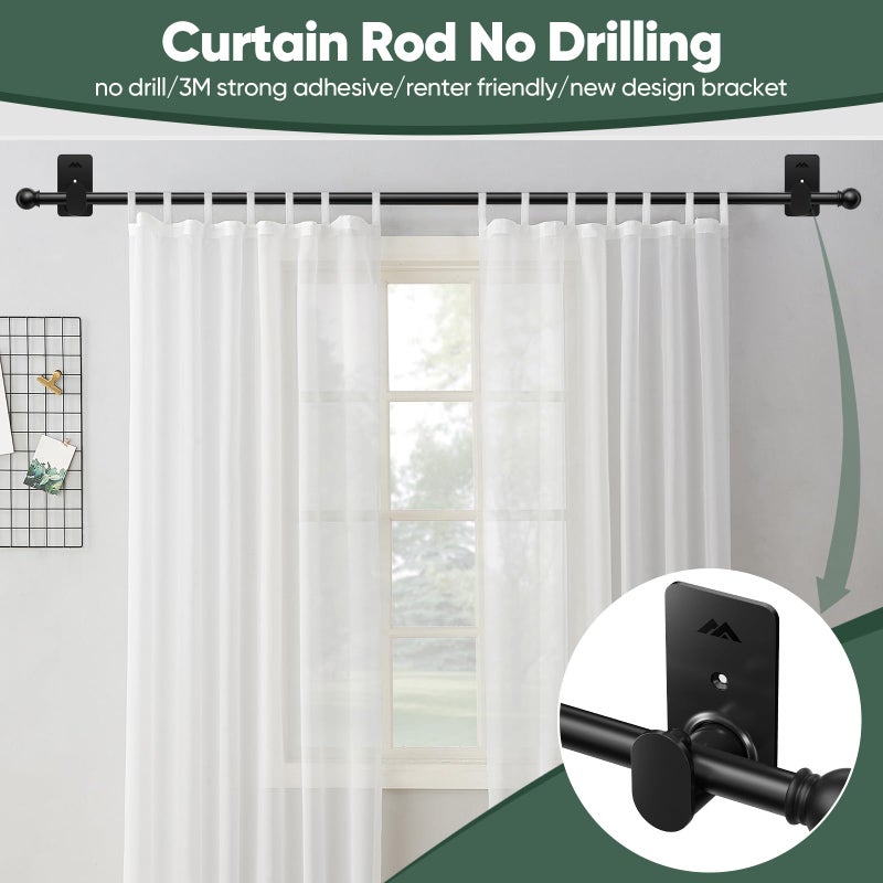ZNONOX Curtain Rods No Drilling for Windows 30 to 45 Inches,5/8 Inch Diameter No Drill Curtain Rod Set with 3M Adhesive Brackets, Black - Image 2