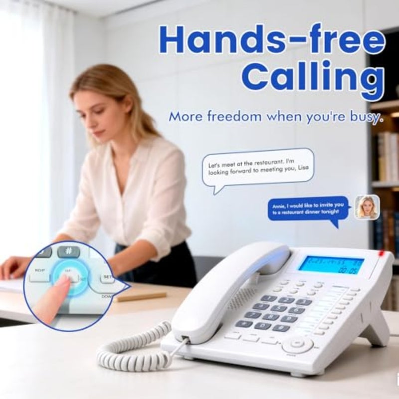 Corded Landline Phone with Caller ID, 10 Speed Dial Buttons, Speakerphone, Mute, Redial, Desk/Wall Mount, Adjustable Ringer Volume, Large Backlit Display, Home and Office Use - Image 3