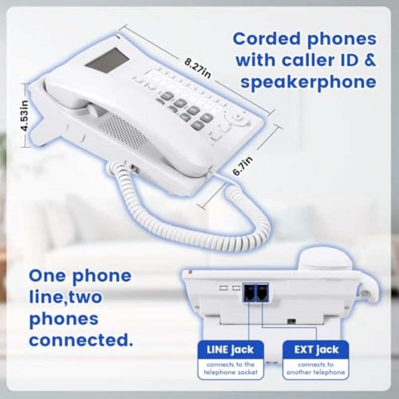 Corded Landline Phone with Caller ID, 10 Speed Dial Buttons, Speakerphone, Mute, Redial, Desk/Wall Mount, Adjustable Ringer Volume, Large Backlit Display, Home and Office Use - Image 5