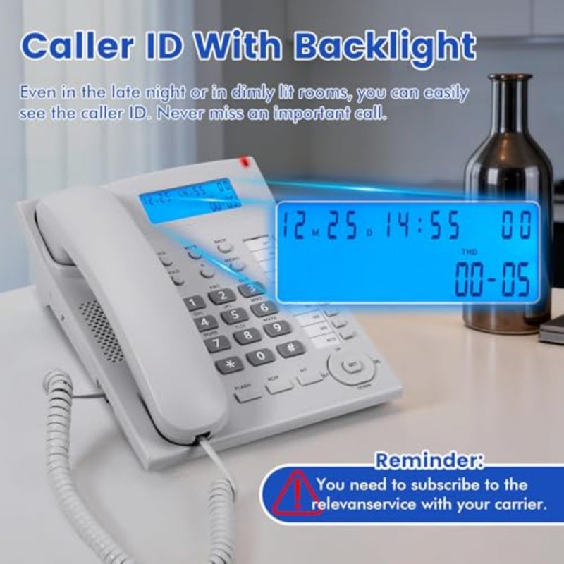 Corded Landline Phone with Caller ID, 10 Speed Dial Buttons, Speakerphone, Mute, Redial, Desk/Wall Mount, Adjustable Ringer Volume, Large Backlit Display, Home and Office Use - Image 2