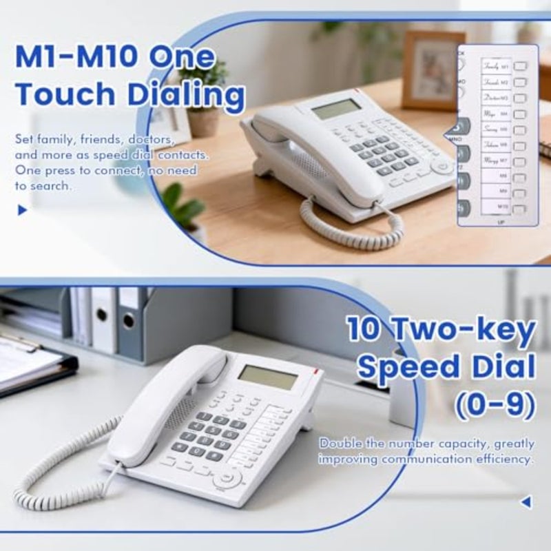 Corded Landline Phone with Caller ID, 10 Speed Dial Buttons, Speakerphone, Mute, Redial, Desk/Wall Mount, Adjustable Ringer Volume, Large Backlit Display, Home and Office Use - Image 4