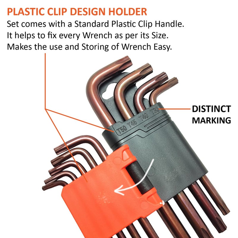 Harden 9Pcs Medium Torx Key Wrench Stron Grip Durable Easy to Carry Plastic Clip for Storing 540601 - Image 3