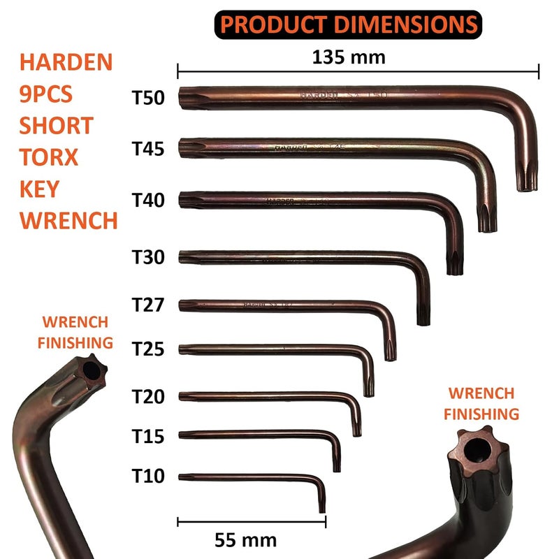 Harden 9Pcs Medium Torx Key Wrench Stron Grip Durable Easy to Carry Plastic Clip for Storing 540601 - Image 4