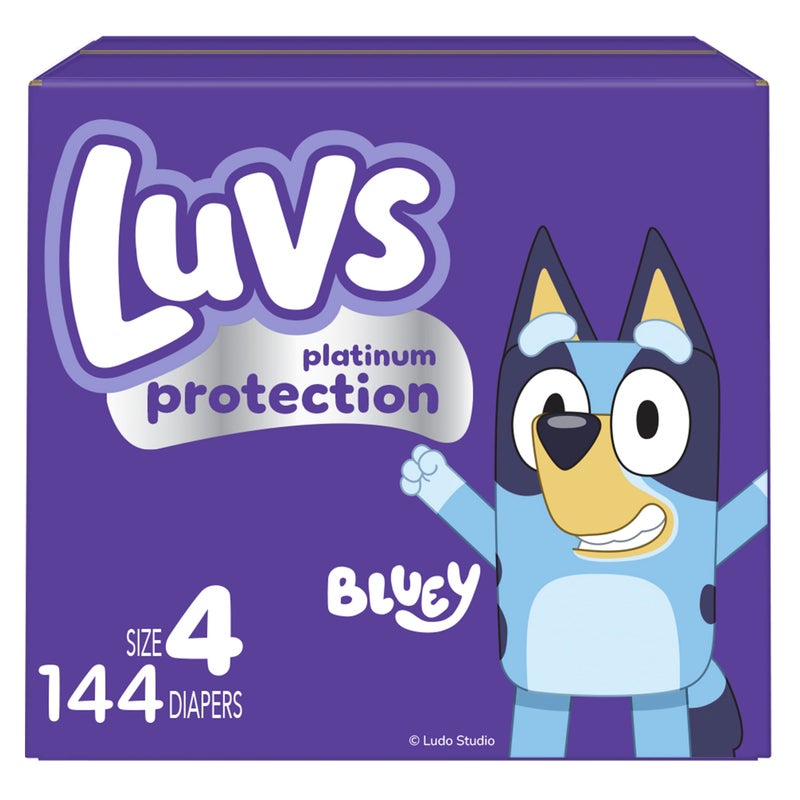 Luvs Size 4 Baby Diapers, Platinum Protection Bluey Diapers for Day & Night, Size 4, 144 Count (Packaging May Vary) - Image 1