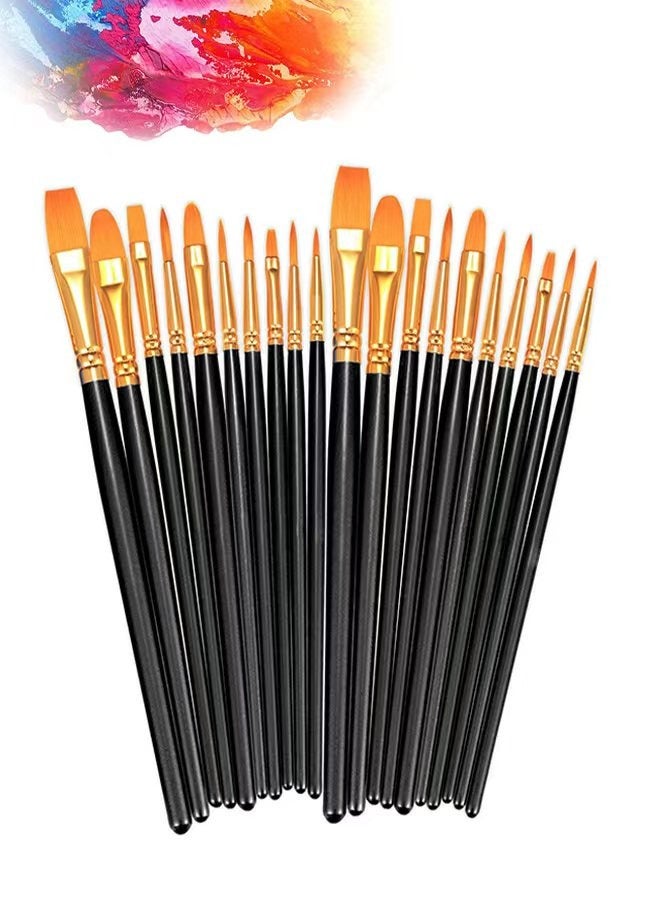 2 Pack 20 Pcs Round Pointed Tip Paintbrushes Nylon Hair Artist Acrylic Paint Brushes for Acrylic Oil Watercolor, Face Nail Art, Miniature Detailing & Rock Painting, Black - Image 1
