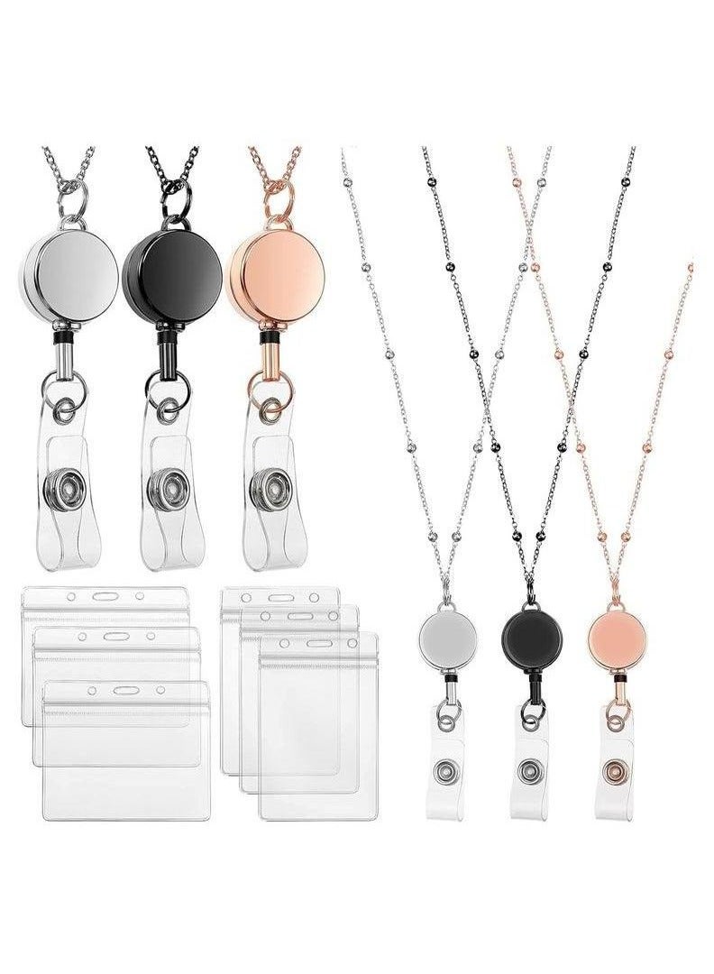 3Pcs ID Badge Holder With Lanyard Retractable Office Work ID Card Badge Holder Stainless Steel Waterproof Set For Driver's License Or Press Card - Image 1