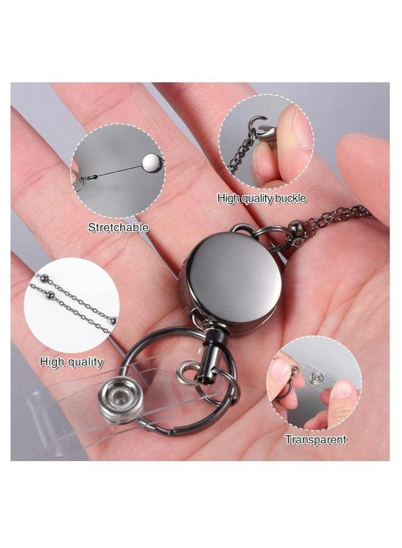 3Pcs ID Badge Holder With Lanyard Retractable Office Work ID Card Badge Holder Stainless Steel Waterproof Set For Driver's License Or Press Card - Image 4