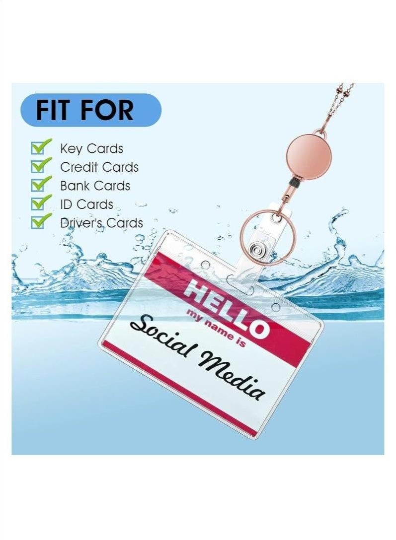 3Pcs ID Badge Holder With Lanyard Retractable Office Work ID Card Badge Holder Stainless Steel Waterproof Set For Driver's License Or Press Card - Image 3