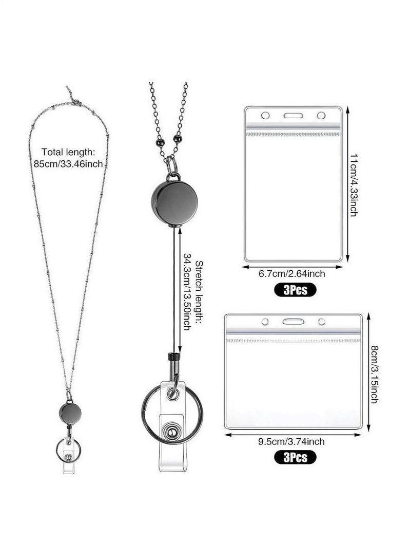 3Pcs ID Badge Holder With Lanyard Retractable Office Work ID Card Badge Holder Stainless Steel Waterproof Set For Driver's License Or Press Card - Image 2