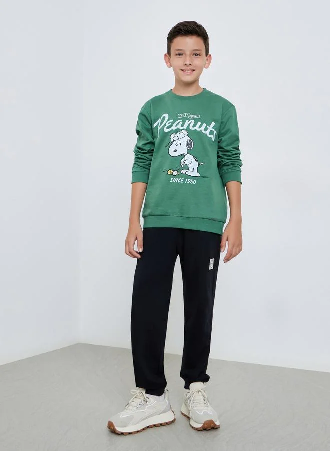 Styli Teens Green Peanuts Graphic Cotton Sweatshirt