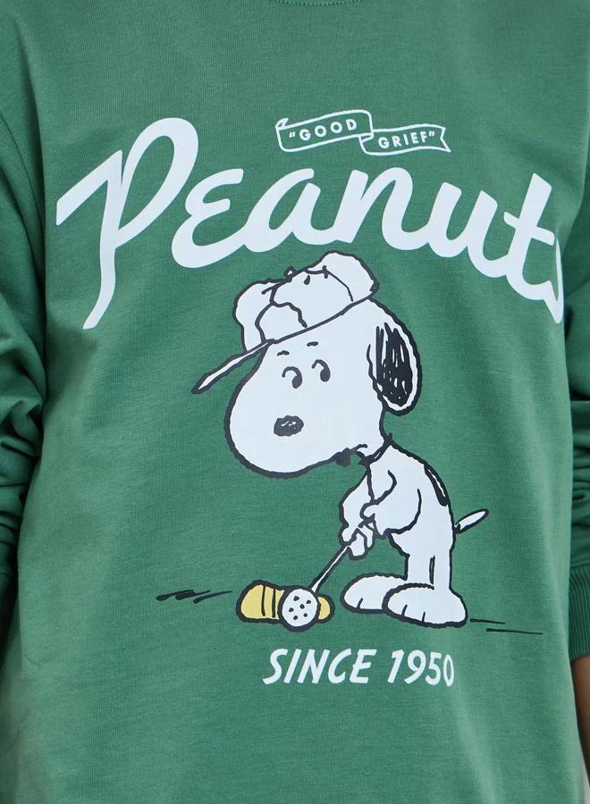 Styli Teens Green Peanuts Graphic Cotton Sweatshirt