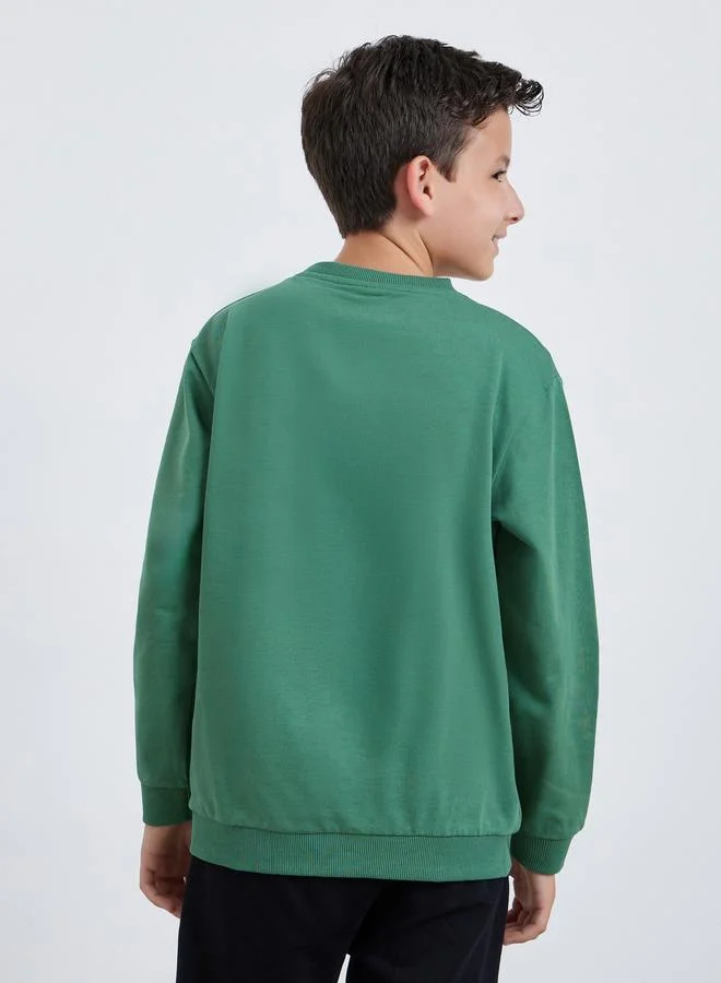 Styli Teens Green Peanuts Graphic Cotton Sweatshirt