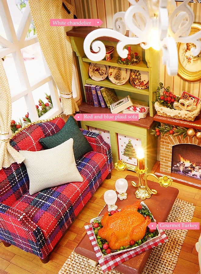 DIY Dollhouse Miniature with Furniture Light, Wooden House Kit Dollhouse Kit Villa Model, Hands Craft Miniature Model for Boys Girls Children Handicraft Gift - Image 2