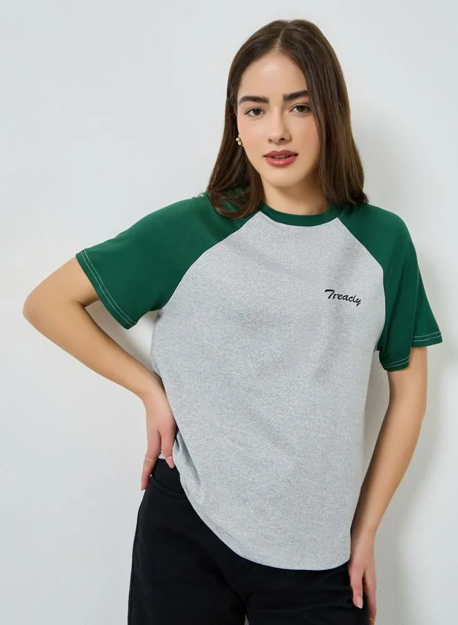 Styli Grey Contrast Raglan Sleeves T-Shirt