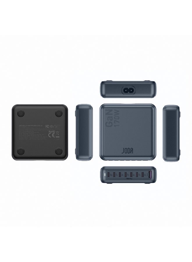 جودا شاحن سطح مكتب سريع JODA Voltix 170W GaN – مركز شحن USB 8 منافذ لشحن سريع ⚡ | شاحن سريع عالمي للهواتف، أجهزة اللابتوب، الأجهزة اللوحية، وأكثر 🔌📱💻 | تقنية GaN لتوصيل طاقة فعّالة - Image 4