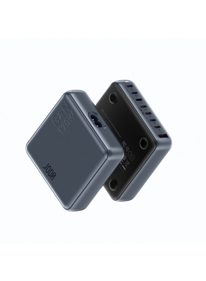 جودا شاحن سطح مكتب سريع JODA Voltix 170W GaN – مركز شحن USB 8 منافذ لشحن سريع ⚡ | شاحن سريع عالمي للهواتف، أجهزة اللابتوب، الأجهزة اللوحية، وأكثر 🔌📱💻 | تقنية GaN لتوصيل طاقة فعّالة - Image 3