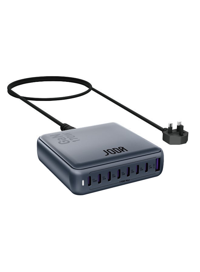 جودا شاحن سطح مكتب سريع JODA Voltix 170W GaN – مركز شحن USB 8 منافذ لشحن سريع ⚡ | شاحن سريع عالمي للهواتف، أجهزة اللابتوب، الأجهزة اللوحية، وأكثر 🔌📱💻 | تقنية GaN لتوصيل طاقة فعّالة - Image 2