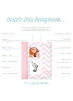 pearhead First 5 Years Chevron Baby Memory Book With Cleantouch Baby Safe Ink Pad To Make Baby Hand Or Footprint Included Newborn Milestone And Pregnancy Journal Pink  - Image 3