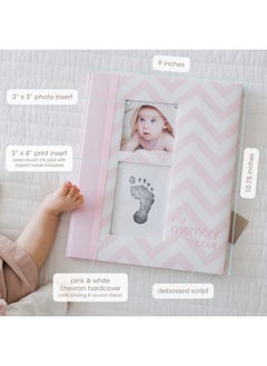 pearhead First 5 Years Chevron Baby Memory Book With Cleantouch Baby Safe Ink Pad To Make Baby Hand Or Footprint Included Newborn Milestone And Pregnancy Journal Pink  - Image 5