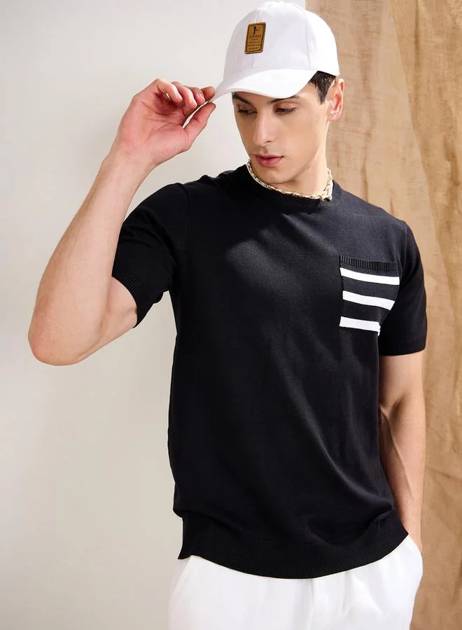 ساسافراس تيشيرت ساسافراس أسود بجيوب متباينة من نسيج بريميوم