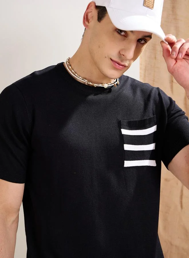 ساسافراس تيشيرت ساسافراس أسود بجيوب متباينة من نسيج بريميوم