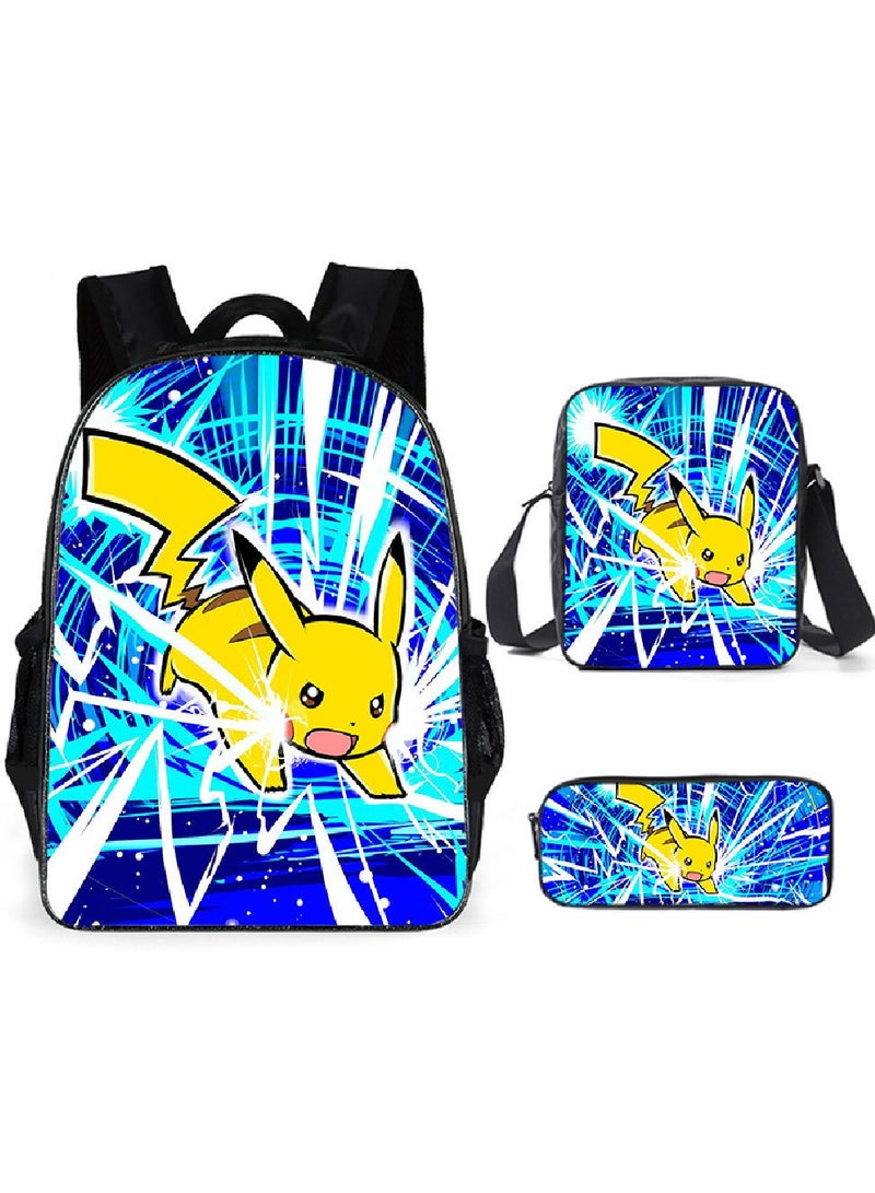 Pikachu Cartoon Primary And Secondary School Students Three-piece Schoolbag Large Capacity Three-piece Set - Image 1