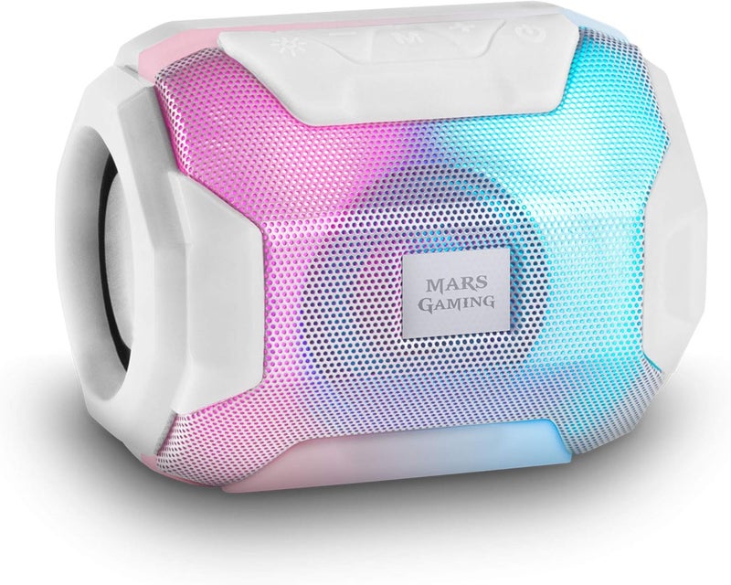 مارس_جيمنج مارس جيمنج MSBAX، مكبر صوت بلوتوث RGB، مدمج، 10 واط، USB/بطاقة MicroSD/راديو، أبيض - Image 1