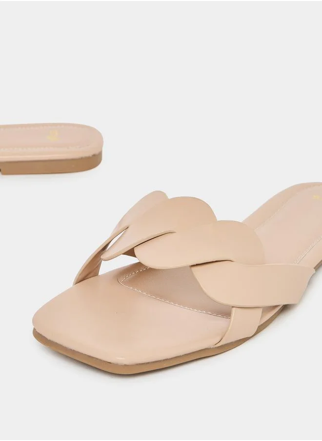 Styli Plain Braided Slip On Sandals