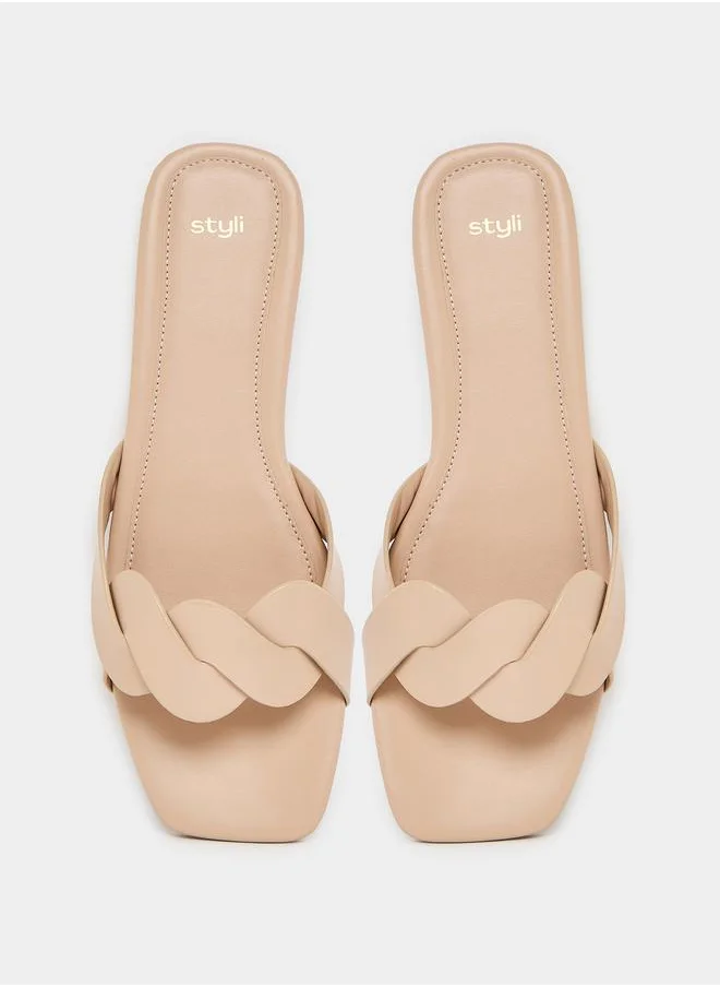 Styli Plain Braided Slip On Sandals