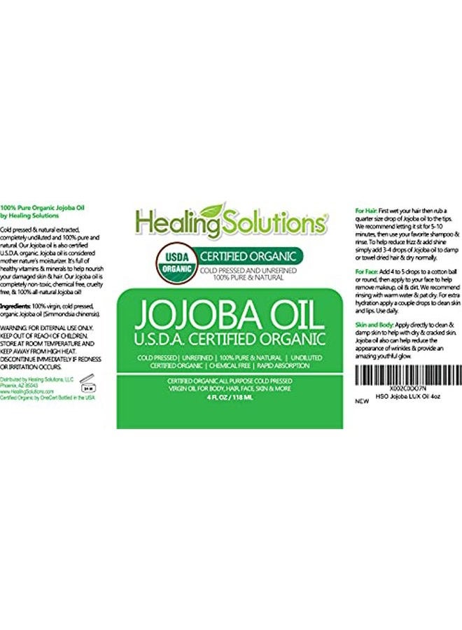 Healing Solutions Jojoba Oil Organic 4oz Cold Pressed Unrefined for Skin, Hair, Face & Cuticle Moisturizer, Acne Fighter - 118ml - Image 2
