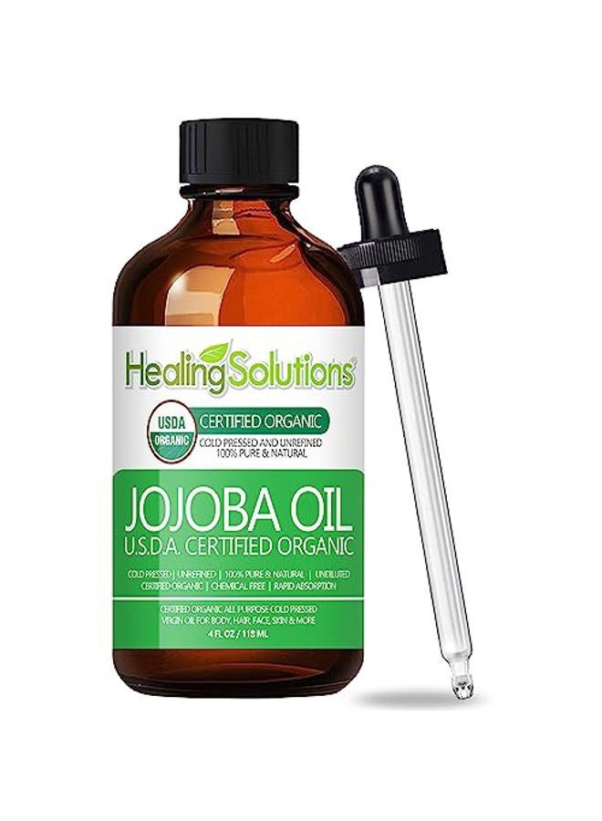 Healing Solutions Jojoba Oil Organic 4oz Cold Pressed Unrefined for Skin, Hair, Face & Cuticle Moisturizer, Acne Fighter - 118ml - Image 1